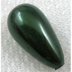 Miracle Beads, plastic, teardrop, deep-green, 12x23mm, hole:1.8mm, approx 300pcs