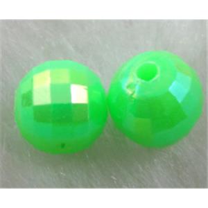 Resin Beads, faceted round, green AB-Color, 6mm dia, approx 9000pcs