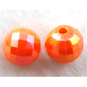 Resin Beads, faceted round, red AB-Color, 12mm dia, approx 1200pcs