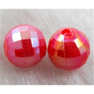 Resin Beads, faceted round, red AB-Color, 14mm dia, approx 740pcs