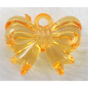 Bowknot Acrylic pendant, transparent, orange, 28x22mm, approx 310pcs