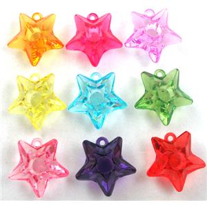 Acrylic pendant, star, transparent, mixed color, 25mm dia, approx 435pcs