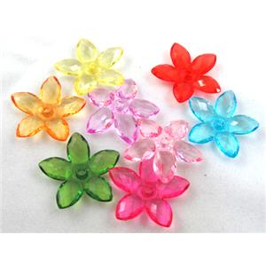 Acrylic bead, flower, transparent, mixed color, 22mm dia, approx 1600pcs