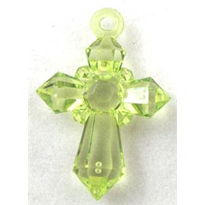 Acrylic pendant, cross, transparent, olive, 20x28mm, approx 1300pcs