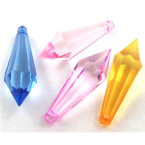 Acrylic pendant, faceted teardrop, transparent, mixed color, 10x30mm, approx 870pcs