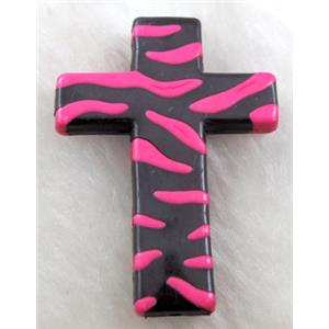 Zebra Resin Cross Beads Hotpink, 32x43mm, approx 125pcs