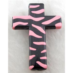 Zebra Resin Cross Beads Pink, 32x43mm, approx 125pcs