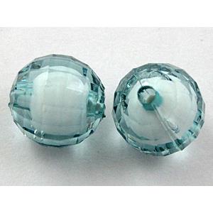 Acrylic beads, round, faceted, aqua, 16mm dia, approx 210pcs