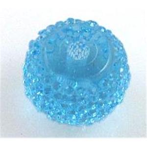 resin rhinestone bead, rondelle, aqua, 10mm dia