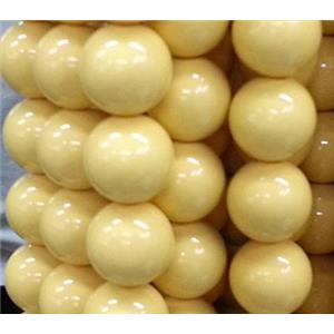 resin & stone bead, round, yellow, 6mm dia, approx 62pcs per st