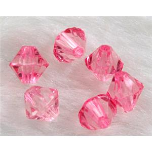 Acrylic beads, transparent, bicone, hot-pink, 4mm dia