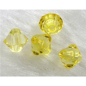 Acrylic beads, transparent, bicone, yellow, 8mm dia