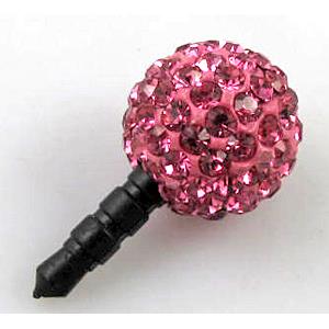 Earphone Jack Dust Cap Plug, fimo with mideast rhinestone, hotpink, 12mm dia, 24mm length
