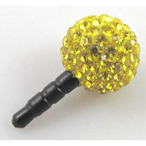 Earphone Jack Dust Cap Plug, fimo with mideast rhinestone, lemon gold, 12mm dia, 24mm length