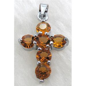 Rhinestone, Cross Pendant, Gold, 15x23mm