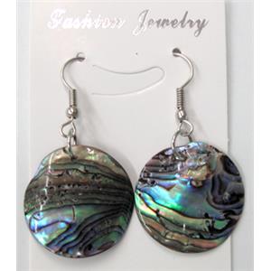 Paua Abalone shell earring, flat-round, mxied, 25mm dia