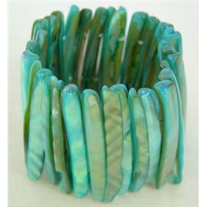 freshwater shell bracelet, stretchy, aqua, 43mm wide,60mm diameter