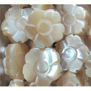 mother of pearl bead, flower, approx 9mm