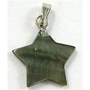 Mother of Pearl pendant, star, black, 15mm dia