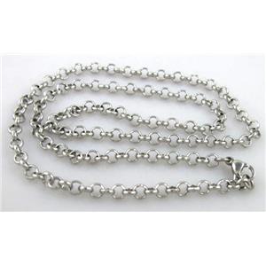 Stainless steel Necklace, platinum plated, 4mm dia, approx 17.8 inch (46cm) length