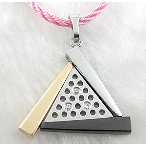 Stainless steel pendants, triangle, paved rhinestone, nickel free, 30x30mm