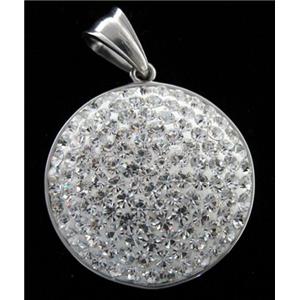 Stainless steel pendant with fimo clay pave mid-east rhinestone, 28mm dia