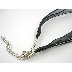 Waxed Necklace Cord, Ribbon, lobster clasp, Black, 16 inch length, ribbon:9mm,waxed wire:1mm