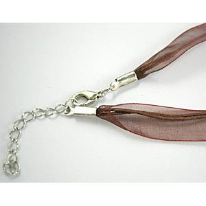 Waxed Necklace Cord, Ribbon, lobster clasp, 16 inch length, ribbon:9mm,waxed wire:1mm