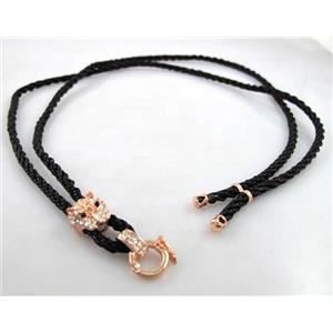 Sennit Necklace Cord, Rattail Nylon, alloy clasp with rhinestone, wire:3mm, 32 inch length