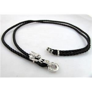 Sennit Necklace Cord, Rattail Nylon, alloy clasp with rhinestone, wire:3mm, 32 inch length