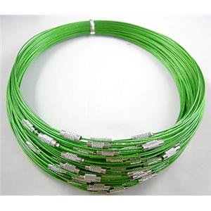 Green Tiger Tail Necklace with a Screwed Copper Clasp, 14cm dia, wire:1.0mm,clasp:4.5mm dia, 13mm length