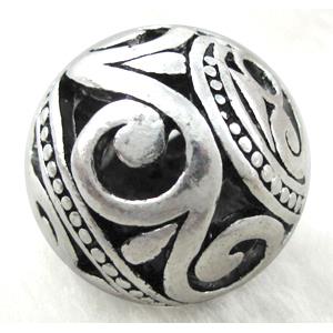 Tibetan Silver Charms Round Bead, approx 25mm dia