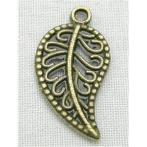 Antique Bronze Tibetan Silver No Nickel Leaf Charms, Zinc alloy, 10x19mm