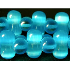 Cat eye beads, peanut, aqua, 6x12mm, 78beads per st.