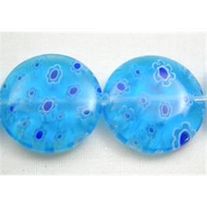 Coin Round Millefiori Glass Beads Multi Flower, 18mm dia, 22pcs per st.