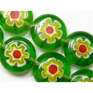 Flat round Millefiori glass-single flower, 8mm dia, 50beads per st.