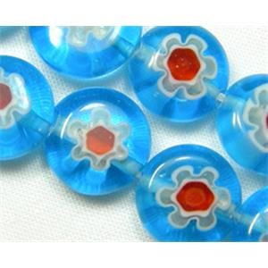 Flat round Millefiori glass-single flower, 8mm dia, 50beads per st.