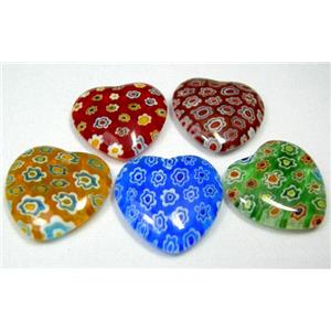 Millefiori glass heart pendant-multi flower&mixed, 20mm wide