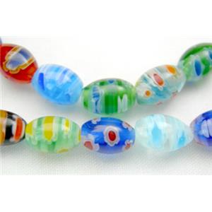 String of Millefiori Glass Rice Shape, 6x8mm, 50beads per st.