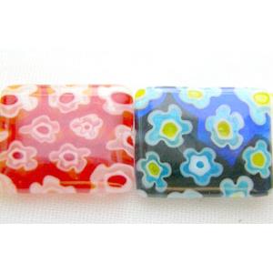 String of Square Mix Color Millefiori Glass, 10x12mm, 33 pcs per st