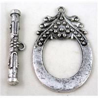 alloy toggle clasps, antique silver, approx 40x60mm, stick: 7x50mm