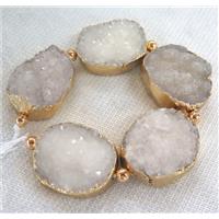 white druzy quartz beads, gold plated, approx 15-35mm