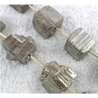 Pyrite nugget beads, cube, approx 8-14mm, 15.5 inches