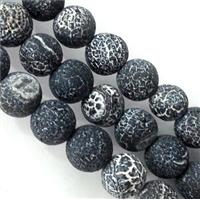 round black Crackle Agate beads, 20mm dia, 20pcs per st