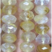 Iron-Quartz beads, yellow, faceted rondelle, approx 6x10mm
