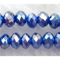 Chinese Glass Crystal Beads, faceted rondelle, deep-blue AB-Color, 12mm dia, 72pcs per st