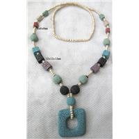 Handmade Lave Necklace, 8x8x8mm, 12x12x12mm,65x50mm, approx 32 inch length