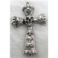 Skull Cross, Tibetan Silver Pendants non-nickel, 52x80mm