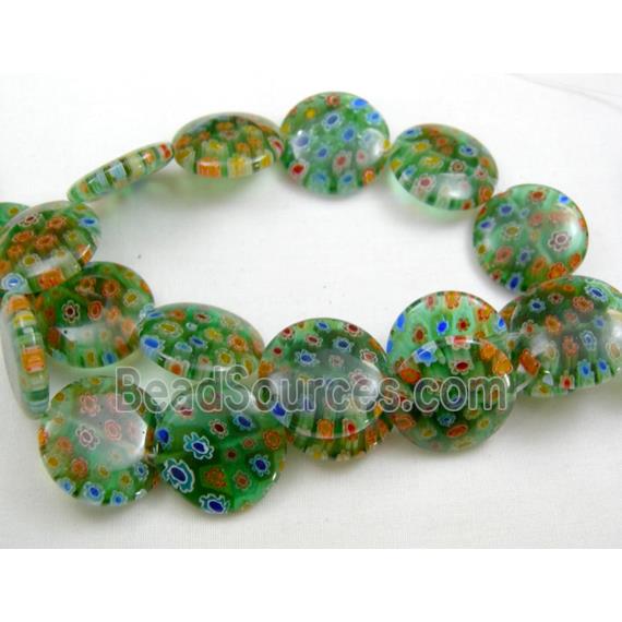 Coin Round Millefiori Glass Beads Multi Flower