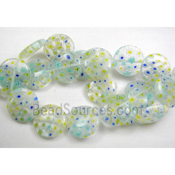 Coin Round Millefiori Glass Beads Multi Flower